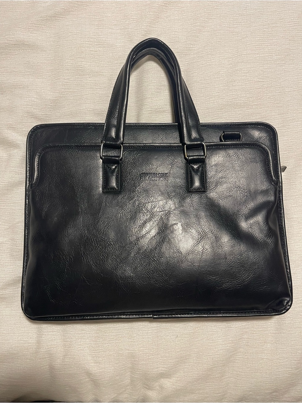 Kenneth Cole Reaction Black Leather Briefcase Carry Bag
